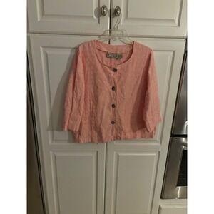 Life Style Woman Pink Cotton Embroidered Button Front Jacket 3/4 Sleeve‎ Size 1X